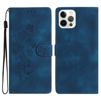Til iPhone 15 Pro Antidrop Telefonetui med blomstermønster, imiteret læder, pung og stativcover.