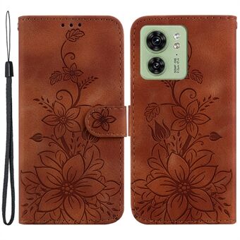 Til Motorola Edge 40 5G Imprinted Lily Flower telefontaske PU lædercover med Stand tegnebog