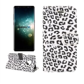 Leopard mønster læder Stand mobiltaske til Samsung Galaxy S9 G960 - Hvid