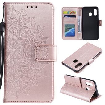 Imprint Mandala Flower Stand Wallet Lædertaske til Samsung Galaxy A40