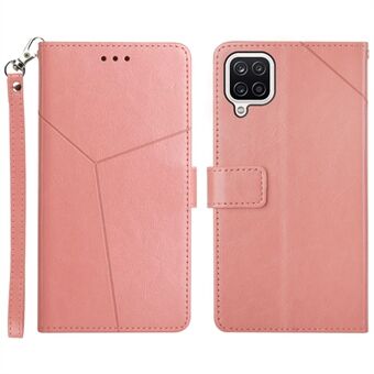 All-round beskyttelse prægning Y-formet linje læder telefon cover med Stand tegnebog til Samsung Galaxy A12
