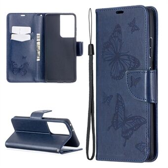 Imprint sommerfugle mønster Wallet Stand Læder Cover til Samsung Galaxy S21 Ultra 5G