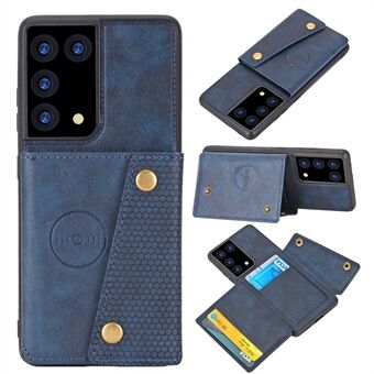 Card Slots Design PU Leather Coated TPU Shell Case with Kickstand + Built-in Magnetic Sheet for Samsung Galaxy S21 Ultra 5G