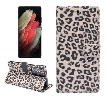 Leopard Texture Wallet Stand Telefonbeskyttelsesetui til Samsung Galaxy S21 Ultra 5G