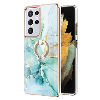 Altomfattende IML IMD marmormønster galvanisering fleksibelt TPU-cover telefoncover med støtte til Samsung Galaxy S21 Ultra 5G