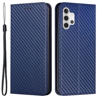 Carbon Fiber Texture Magnetisk lukning Læder Cover Stand Case med rem til Samsung Galaxy A32 5G/M32 5G