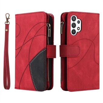 KT Multi-function Series-5 for Samsung Galaxy A32 5G Multiple Card Slots Bi-color Splicing Anti-scratch Cover Stand Leather Phone Case with Zipper Pocket