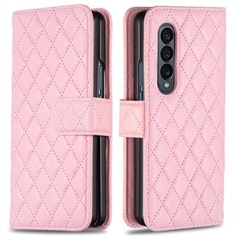 BINFEN FARVE til Samsung Galaxy Z Fold3 5G PU Læder Magnetisk Pung Flip Case Præget Rhombus Mønster Stand Beskyttende Telefon Cover