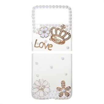 Crown Flower Sticking Diamond Pearls Decor Anti-Drop Stilfuldt, hårdt pc-beskyttende telefoncover til Samsung Galaxy Z Flip3 5G