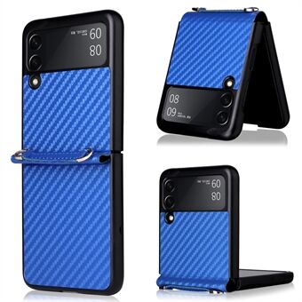 Carbon Fiber Texture Design i ét stykke PU-læderbelagt pc-telefontaske med snor til Samsung Galaxy Z Flip3 5G