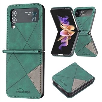 BINFEN FARVE til Samsung Galaxy Z Flip3 5G telefonetui med præget geometrisk mønster PU-læder + hård pc-skal fuld krop stødsikkert cover