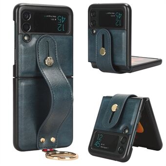 Beskyttende skal til Samsung Galaxy Z Flip3 5G læderbelægning PC+TPU Armbånd Kickstand Telefoncover med nakkestrop