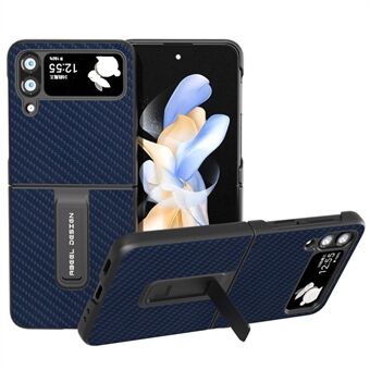 ABEEL til Samsung Galaxy Z Flip3 5G Carbon Fiber Texture Kickstand-etui PU-læderbelagt pc-telefoncover