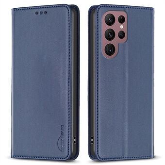 BINFEN COLOR BF18 Til Samsung Galaxy S22 Ultra 5G PU Læder Telefon Cover Kortholder Stand Skjult Magnetisk Adsorption Case