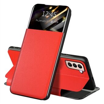 Til Samsung Galaxy S22 5G stødsikkert lædercover Stand Card Slot View Window Phone Case Protector