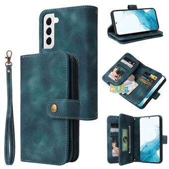 Beskyttende telefontaske til Samsung Galaxy S22 5G lynlåslomme flip læderpung Anti-ridse telefoncover med stropper