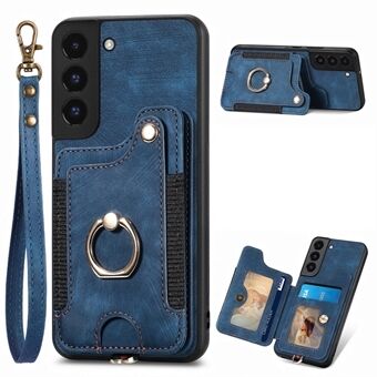 Til Samsung Galaxy S22 5G telefontaske med kortholder RFID-blokerende PU-læderbelagt PC+TPU-kickstand-cover