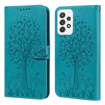 Deer Tree Pattern Imprint PU-læder Stand Telefon Beskyttelsesetui Cover til Samsung Galaxy A33 5G