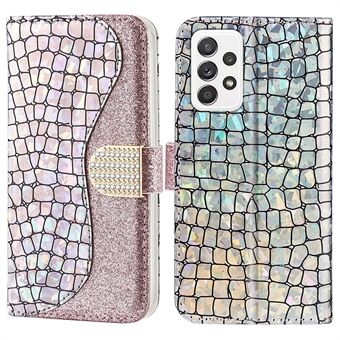Anti-drop splejsning krokodille tekstur glitrende pulver Stødsikker TPU+PU læder Stand tegnebog etui til Samsung Galaxy A53 5G