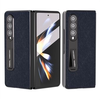ABEEL Til Samsung Galaxy Z Fold4 5G Kickstand Koskind læderbelagt pc-telefoncover Cross Texture Anti-slip etui med hærdet glasfilm