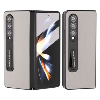 ABEEL til Samsung Galaxy Z Fold4 5G beskyttende tekstur telefonetui Ægte ko læder+PC Støttebetræk med hærdet glasfilm