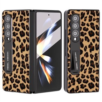 ABEEL til Samsung Galaxy Z Fold4 5G leopardmønster telefoncover Kickstand PU læder pc-cover med hærdet glasfilm