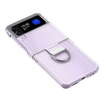 Til Samsung Galaxy Z Flip4 5G Transparent Metal Ring Holder Design Hard PC+PVC Telefon Case Cover Folde Shell
