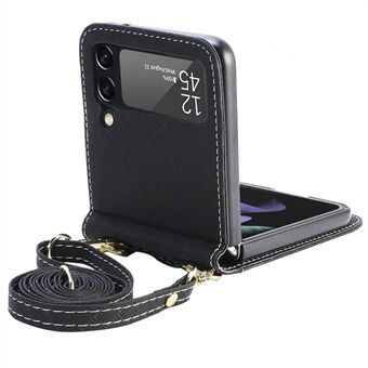 Anti-fald telefoncover til Samsung Galaxy Z Flip4 5G, etui med designgitter præget i ét stykke med lang lanyard kortholder