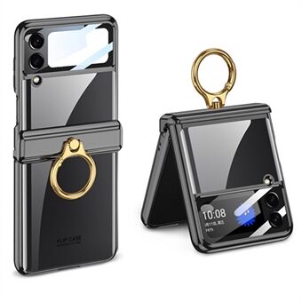 GKK Til Samsung Galaxy Z Flip4 5G Ring Kickstand PC Telefon Case Magnetisk hængsel Anti-drop cover med hærdet glas lille skærm film