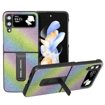 ABEEL Til Samsung Galaxy Z Flip4 5G Kickstand telefontaske Anti-ridse PU lædercoated PC Rhinestone Texture Cover - Multi