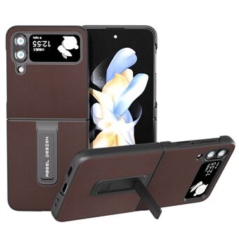 ABEEL til Samsung Galaxy Z Flip4 5G Nappa Texture telefonetui Ægte ko-læder+PC-cover med støtteben