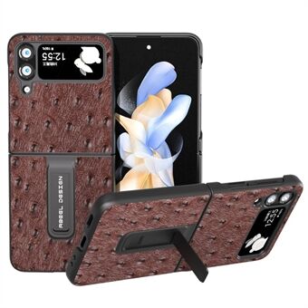 ABEEL til Samsung Galaxy Z Flip4 5G ægte ko-læder+pc-kickstand-etui struds tekstur telefoncover