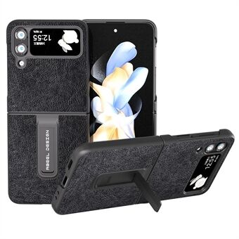 ABEEL Til Samsung Galaxy Z Flip4 5G Kickstand Beskyttelsesetui PU Læder+PC Retro Litchi Texture Telefoncover