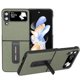 ABEEL til Samsung Galaxy Z Flip4 5G Kickstand telefontaske PU læderbelagt PC Carbon Fiber Texture Cover