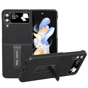 ABEEL Til Samsung Galaxy Z Flip4 5G Telefon Kickstand Case Litchi Texture Kohud Læder Coated PC Cover
