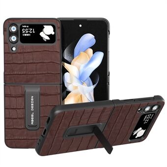 ABEEL til Samsung Galaxy Z Flip4 5G Crocodile Texture Telefonetui Kohud Læder + PC Kickstand Cover