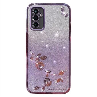 Mobiltelefon etui til Samsung Galaxy A14 5G, Gradient Glitter Powder Rhinestone Dekor Blomstermønster TPU Cover Shell
