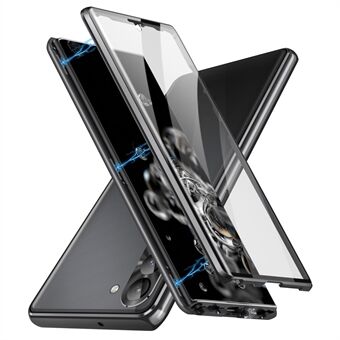 Til Samsung Galaxy S23+ Enkeltsidet hærdet glas+PC-panel Klart telefoncover Magnetisk adsorption Metalramme Anti-ridse telefoncover med sikkerhedsspænde