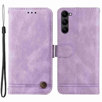 Til Samsung Galaxy S23+ Flip Læder Pung-etui Stand Træmønster Metalknaplinjer påtrykt hud-touch Anti-fall telefoncover med rem