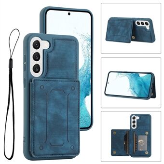 Bagsideskal til Samsung Galaxy S23+, PU-læderbelagt TPU-telefoncover Dobbelt kortholder Håndfri Kickstand Magnetic Cover