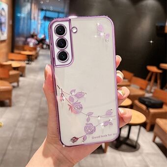Anti-ridse TPU-telefoncover til Samsung Galaxy S23+, galvanisering med blomstermønster Rhinestone Decor Beskyttende smartphone-etui
