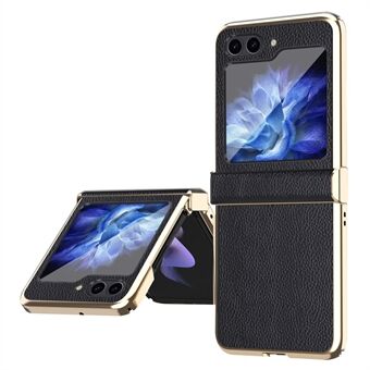 Til Samsung Galaxy Z Flip5 5G anti-fingeraftryk telefoncover Litchi Texture Metalramme PU-læder + PC-cover