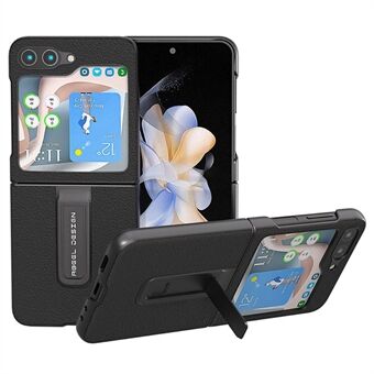 ABEEL til Samsung Galaxy Z Flip5 5G Kickstand telefonetui Ægte ko læder+PC tekstureret cover