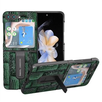 ABEEL Til Samsung Galaxy Z Flip5 5G Mahjong Texture Kickstand Cover Ægte ko læder+PC telefonetui