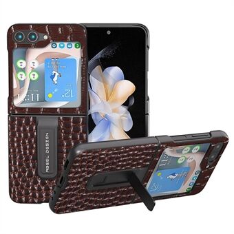 ABEEL Til Samsung Galaxy Z Flip5 5G Crocodile Texture Protective Case Ægte ko læder+PC Kickstand telefoncover
