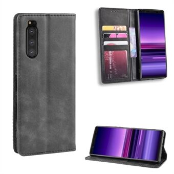 Autoabsorberet Retro Style Wallet Stand Læder Telefoncover til Sony Xperia 5