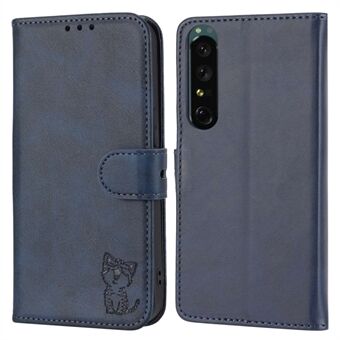 Pungtelefonetui til Sony Xperia 1 IV Imprint Happy Cat PU- Stand Shell beskyttende telefoncover