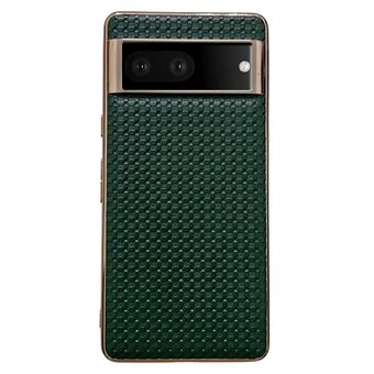 For Google Pixel 7 5G mobiltelefons bagskal, tekstureret ægte læderbelagt TPU-telefonetui med nanoelektroplating beskyttelsescover.