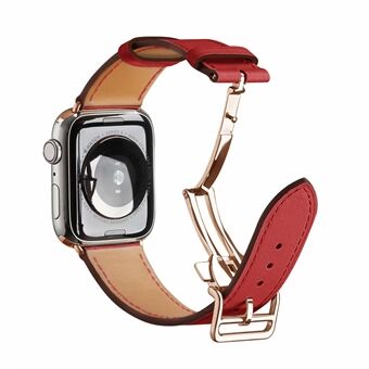 Folding Buckle ægte læder Smart Watch Strap [Rose Gold Buckle] til Apple Watch SE / Serie 6/5/4 40MM / Serie 3/2/1 38mm