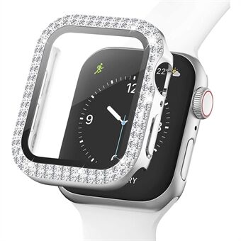 Rhinestone Decor Smart Watch Case Cover med hærdet glas skærmbeskytter til Apple Watch Series SE/6/5/4 44mm